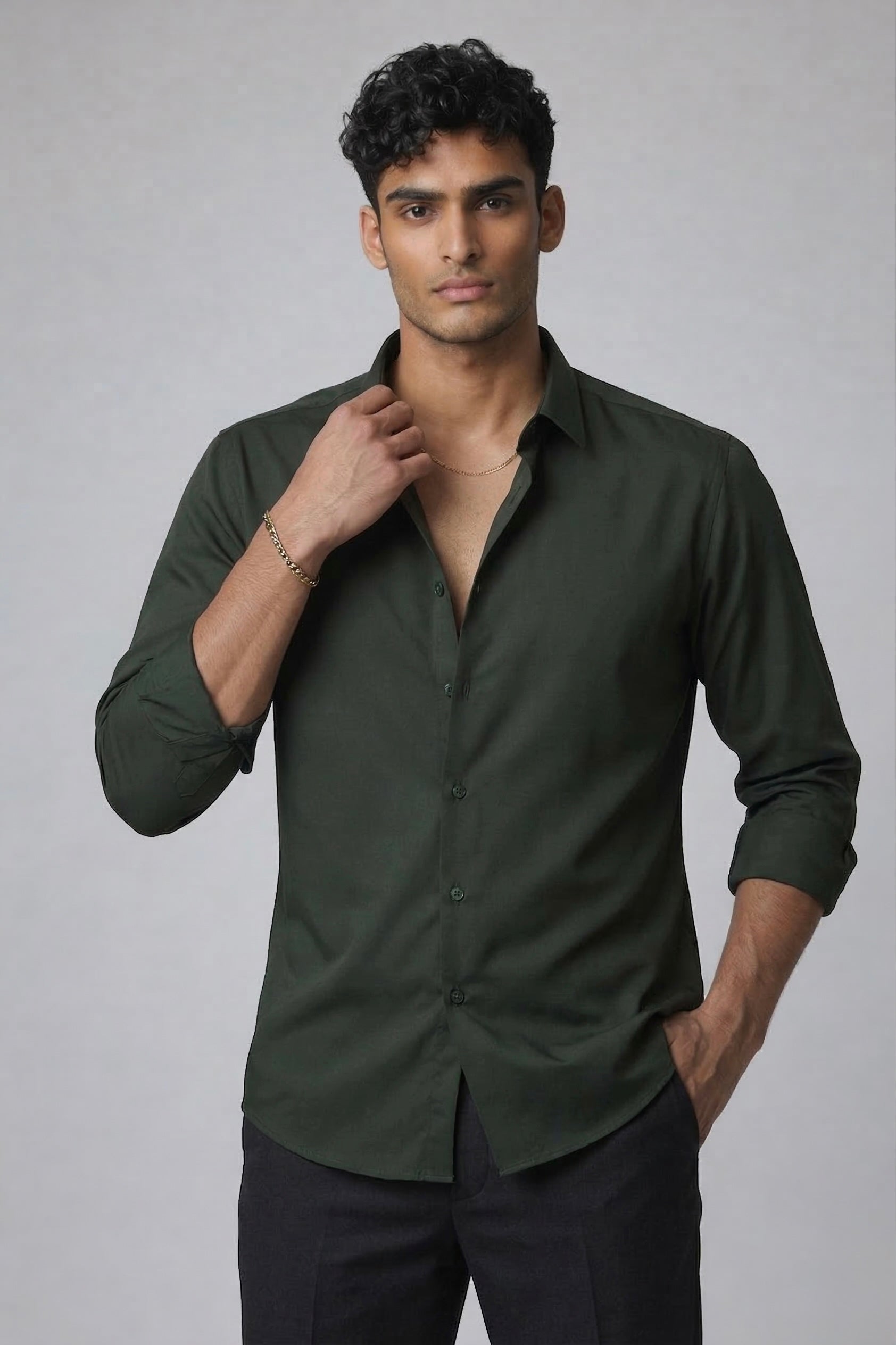 Threaded Forest Green Armani Fabric Shirt - Premium Minimal Streetwear