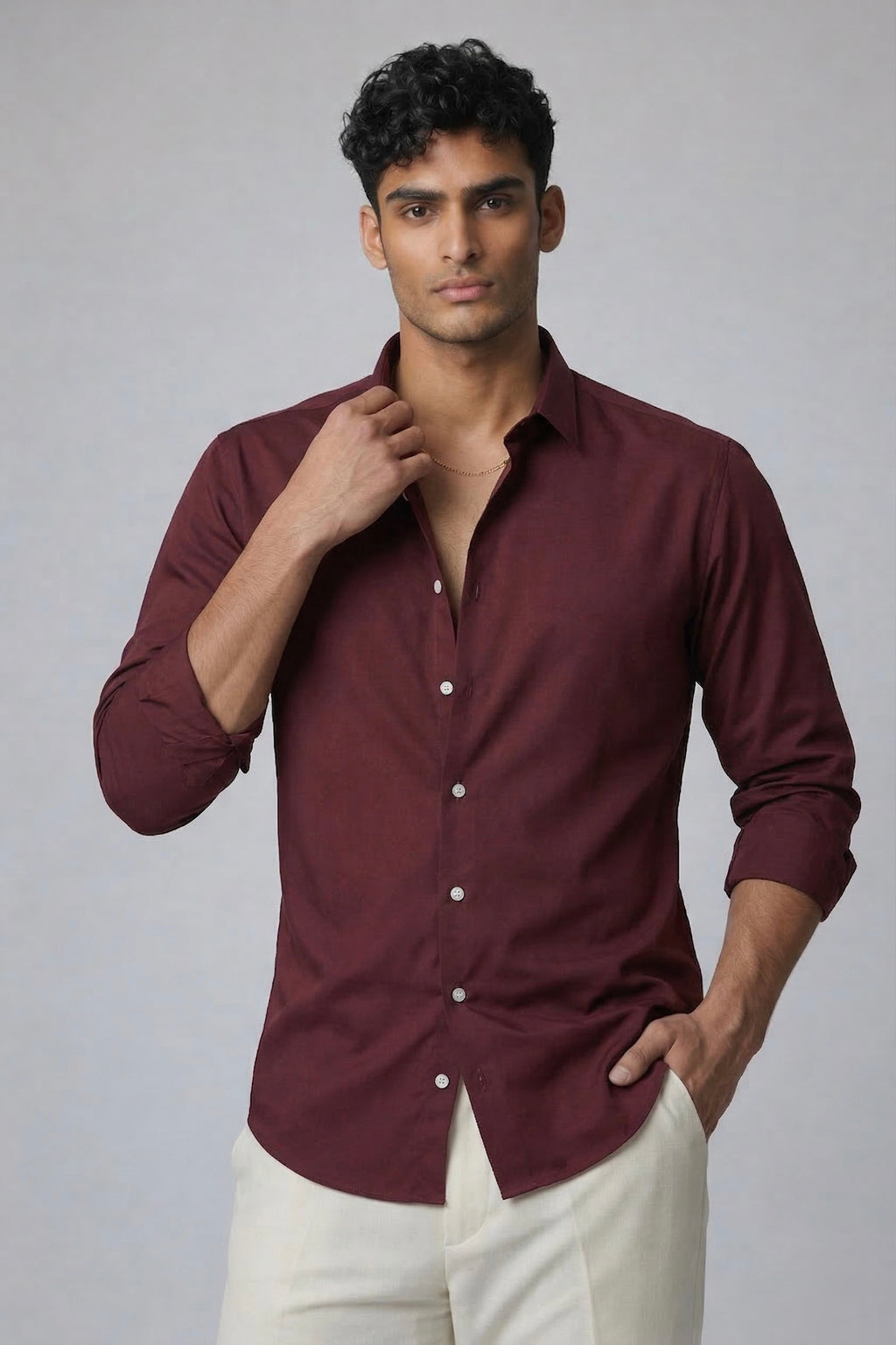 Threaded Burgundy Armani Fabric Shirt - Premium Minimal Streetwear