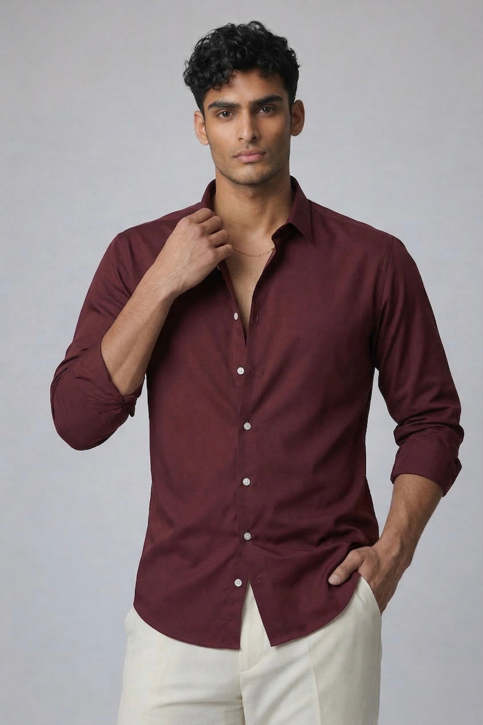 Threaded Burgundy Armani Fabric Shirt - Premium Minimal Streetwear