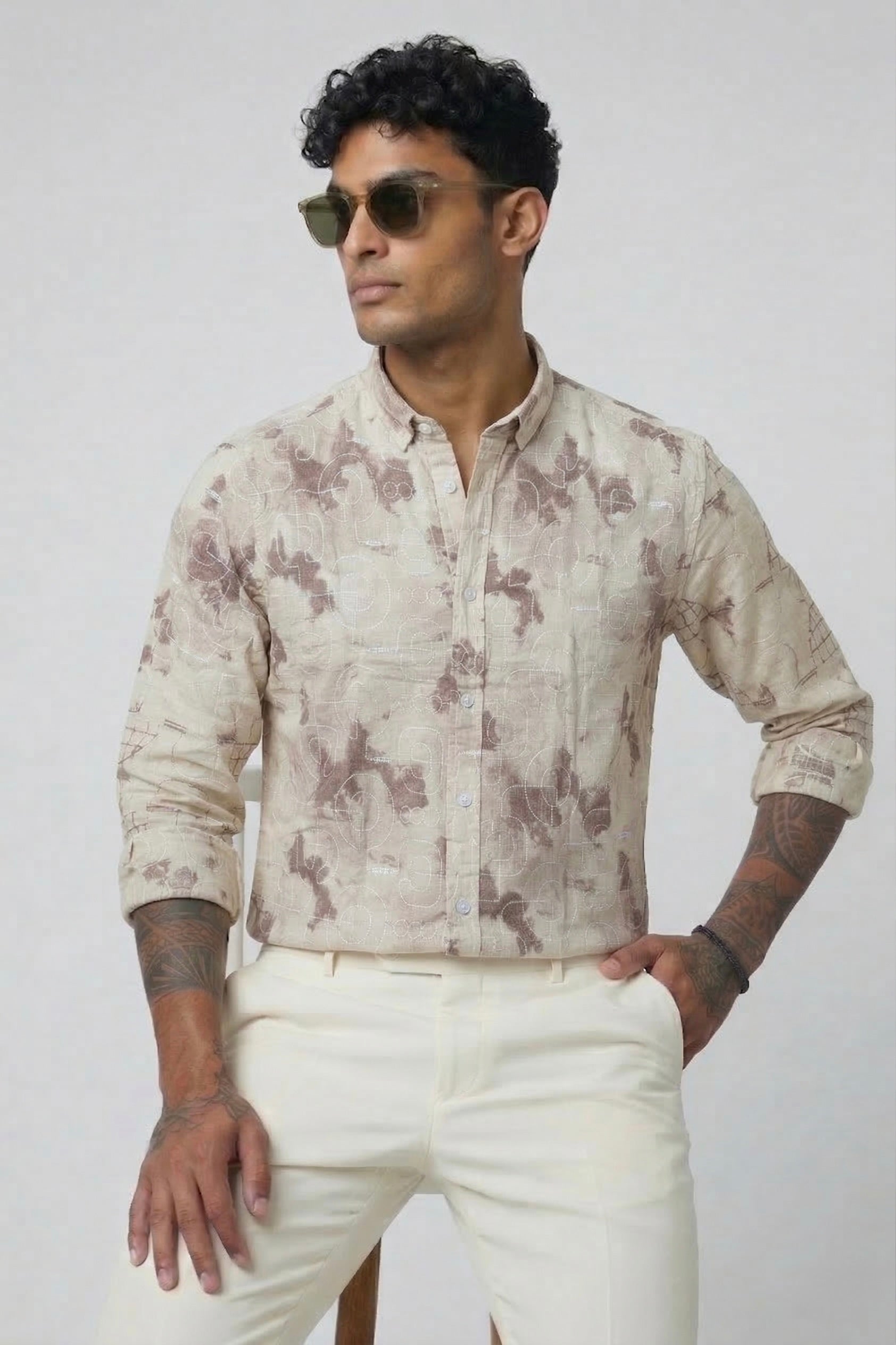 Threaded Abstract Embroidered Cotton Shirt - Premium Textured Streetwear
