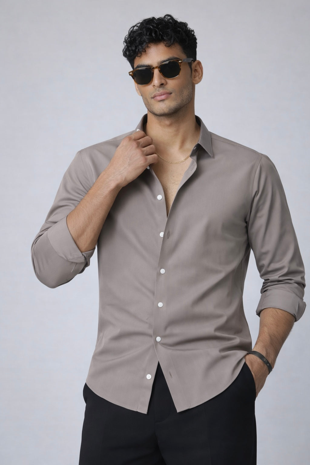 Threaded Taupe Armani Fabric Shirt - Premium Minimal Streetwear