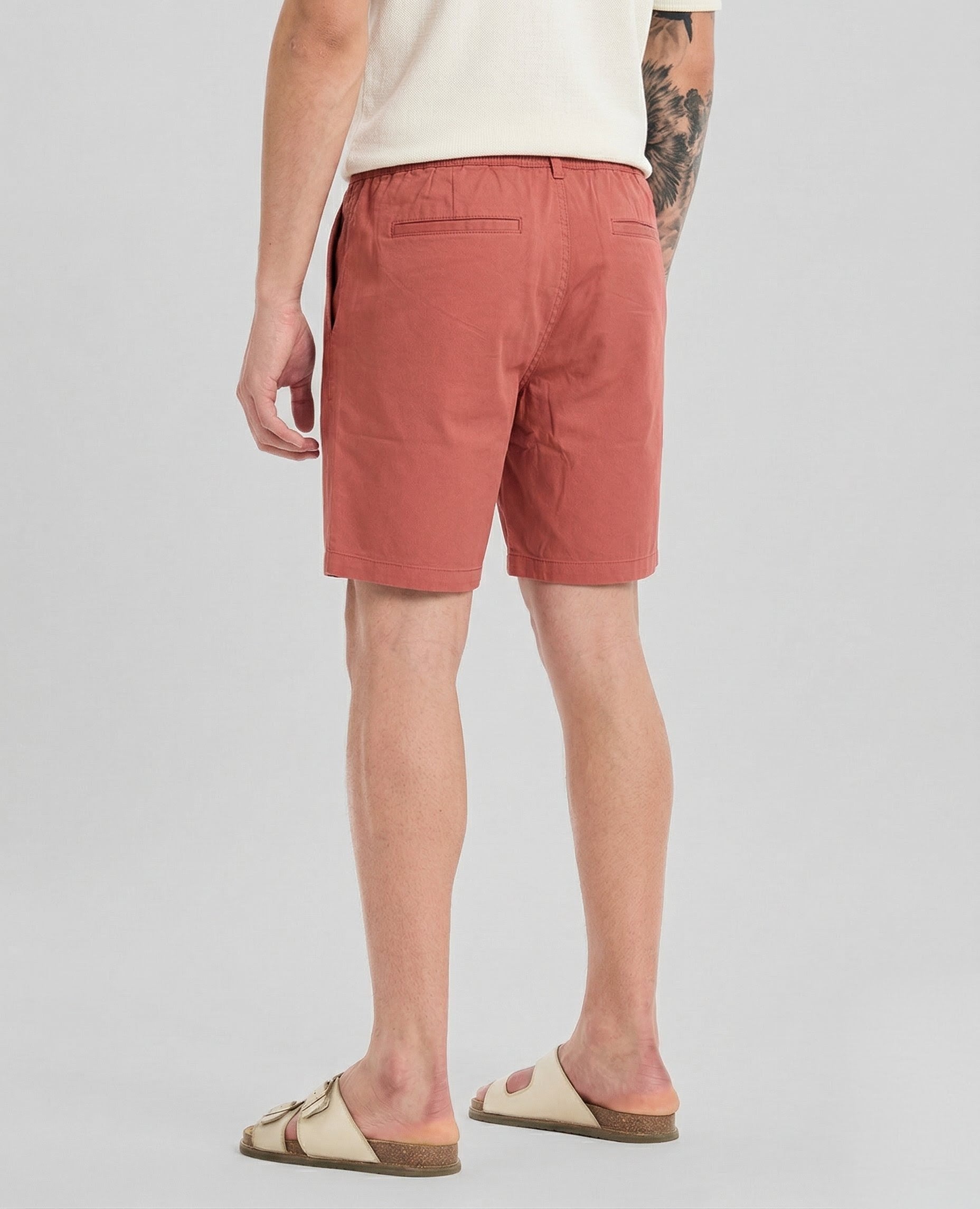 Threaded Rust Cotton Stretch Shorts