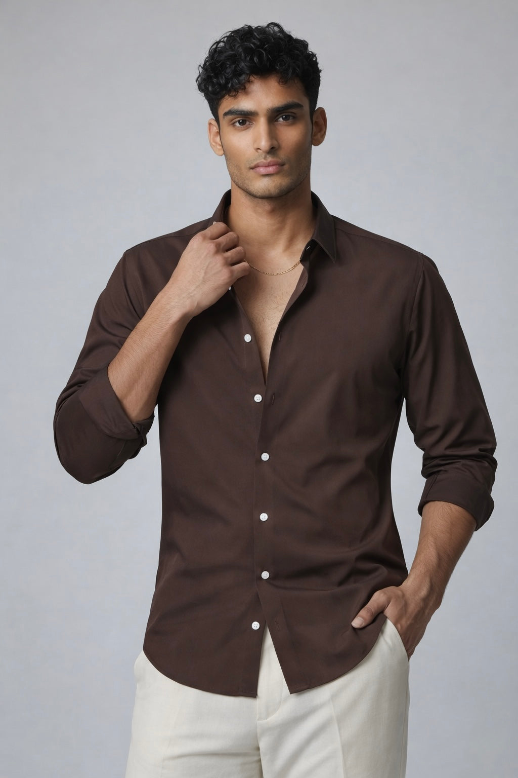 Threaded Brown Armani Fabric Shirt - Premium Minimal Streetwear