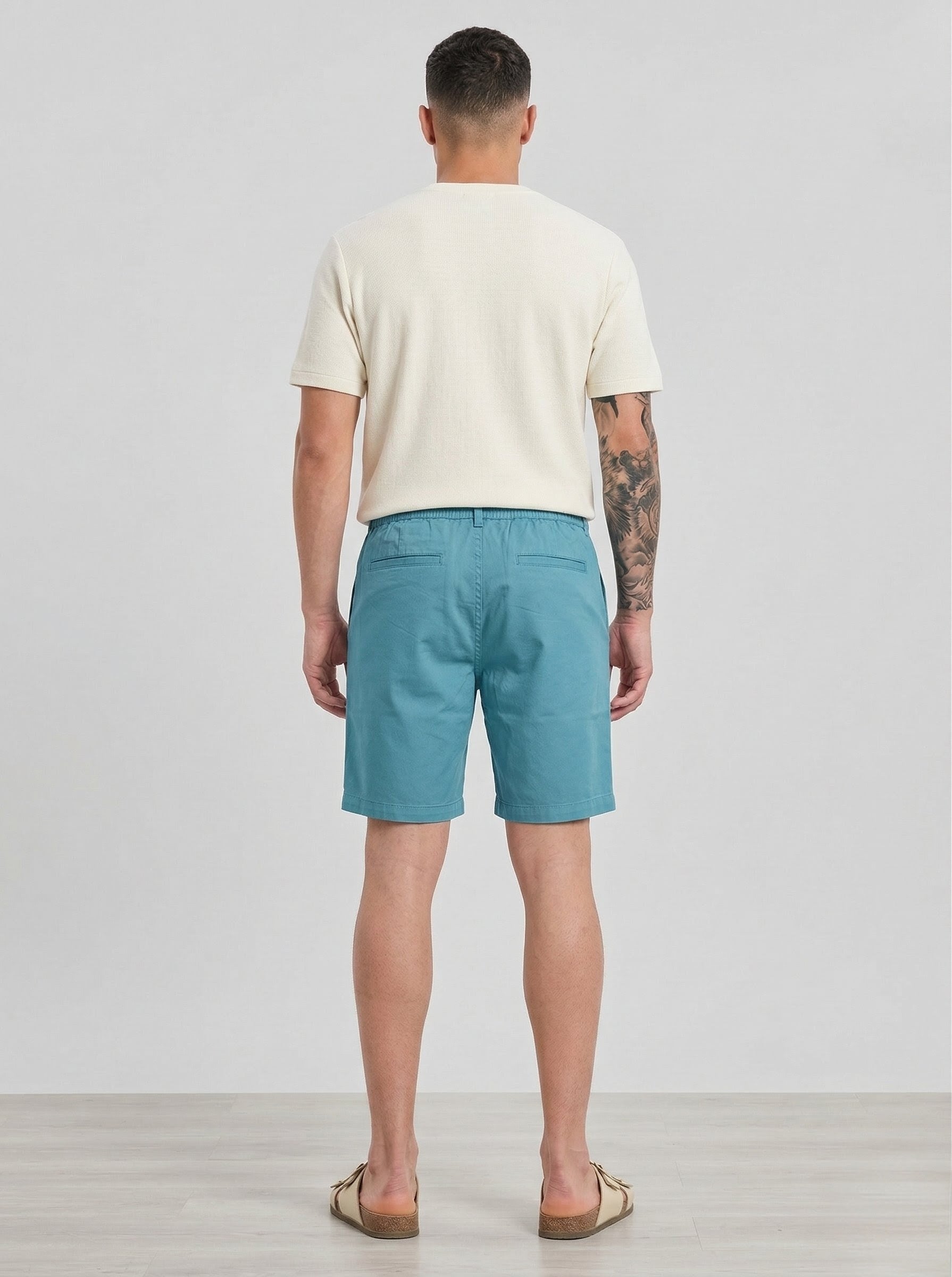 Threaded Aqua Cotton Stretch Shorts