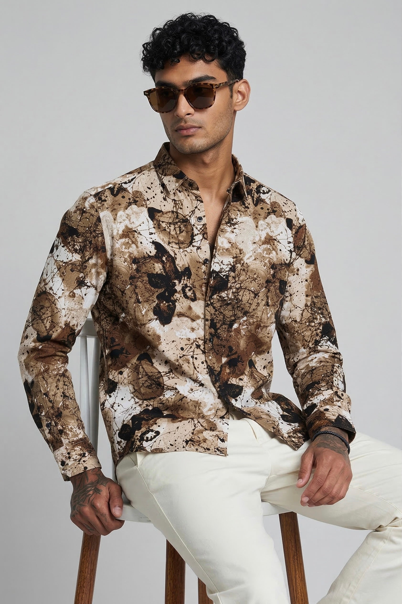 Threaded Earth Tone Abstract Print Rayon Shirt - Urban Streetwear Edition