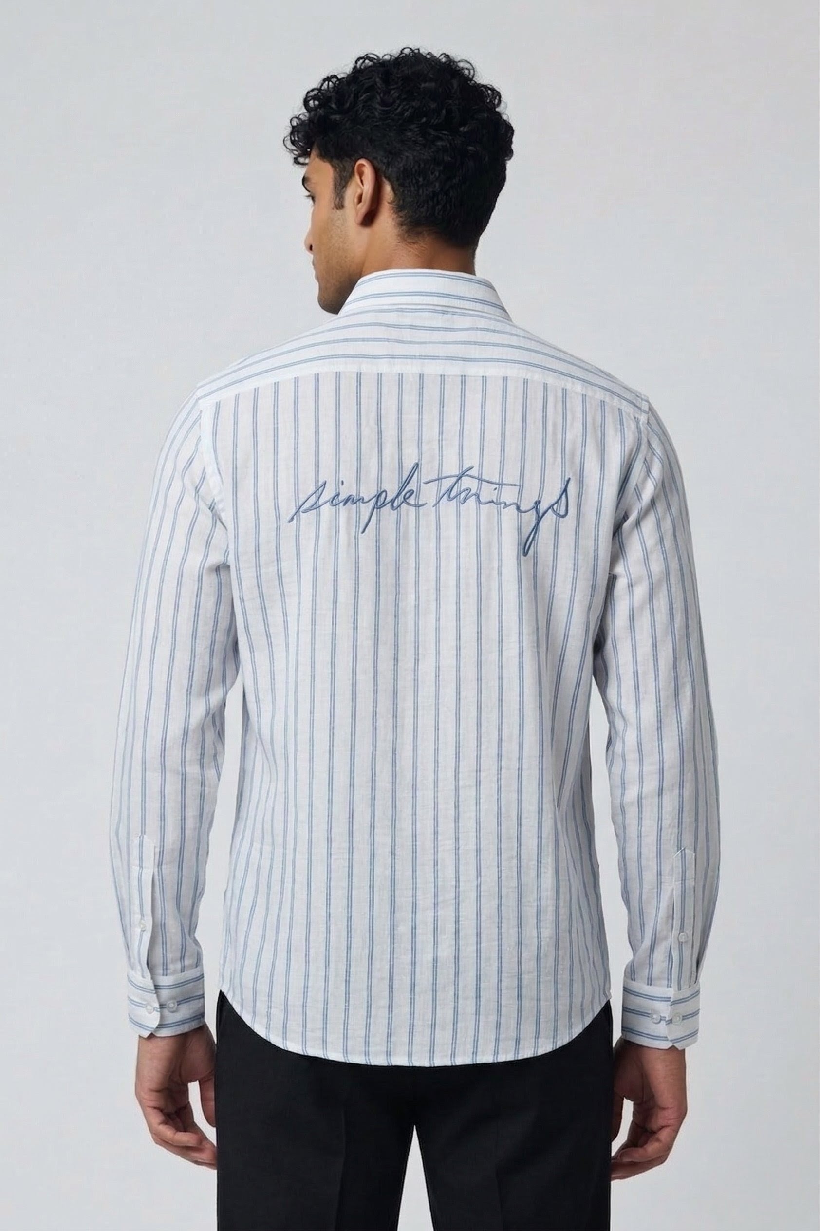 Threaded Sky Blue Stripe Linen Cotton Shirt