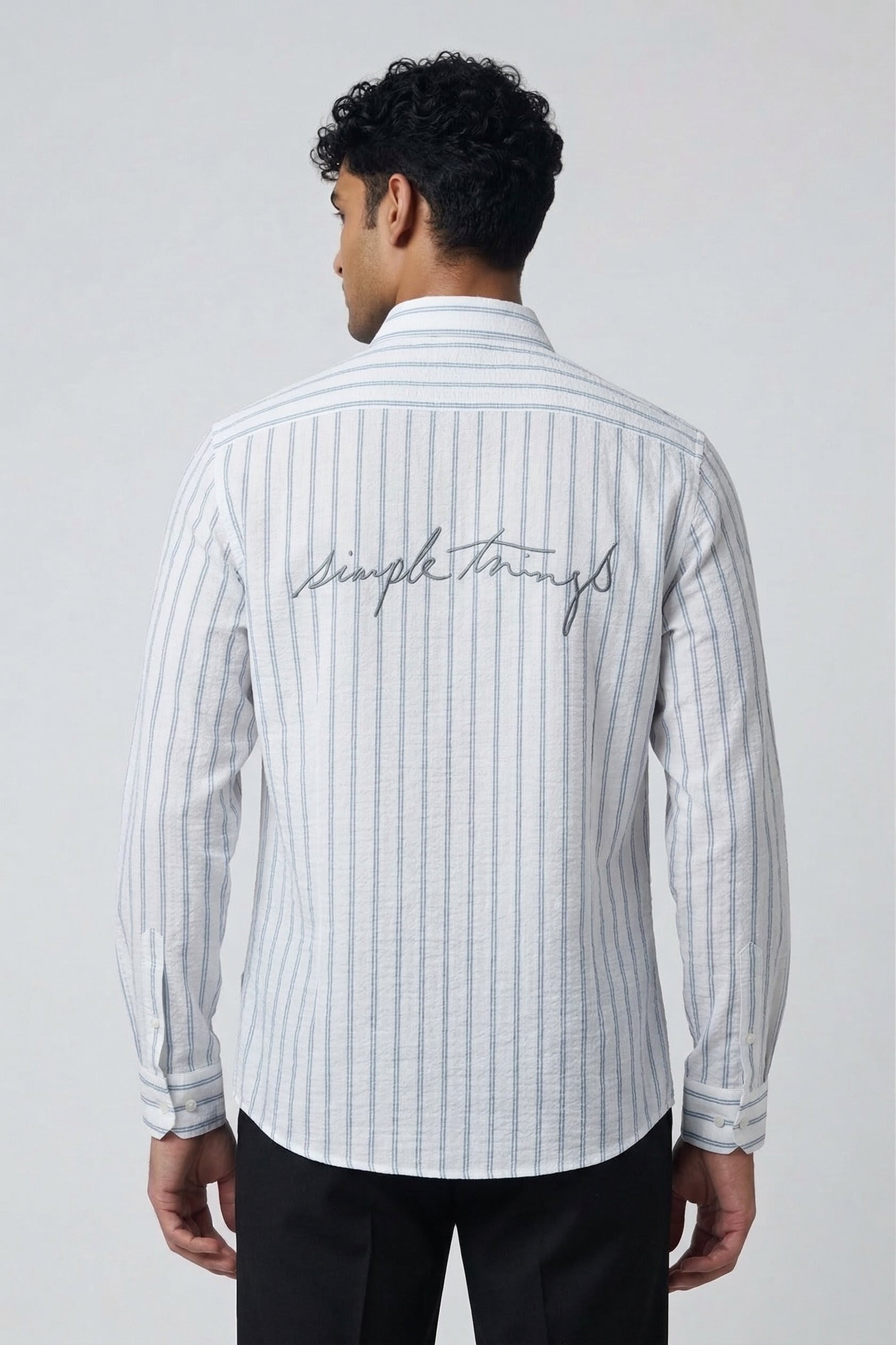 Threaded Blue Stripe Linen Cotton Shirt