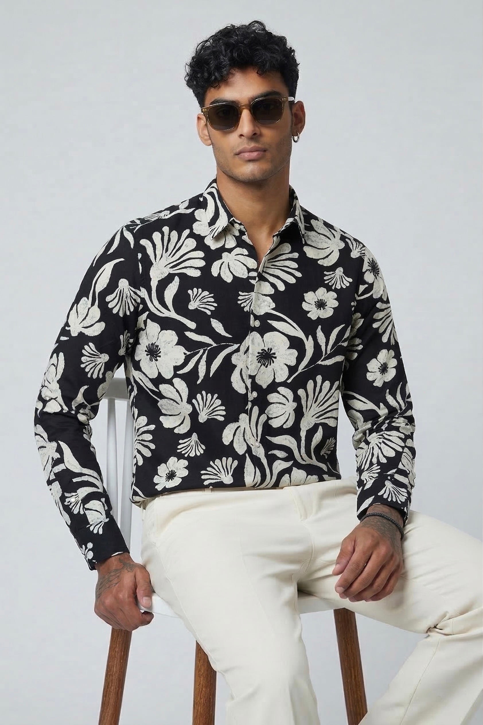 Threaded Black Floral Print Rayon Shirt - Premium Streetwear Edition