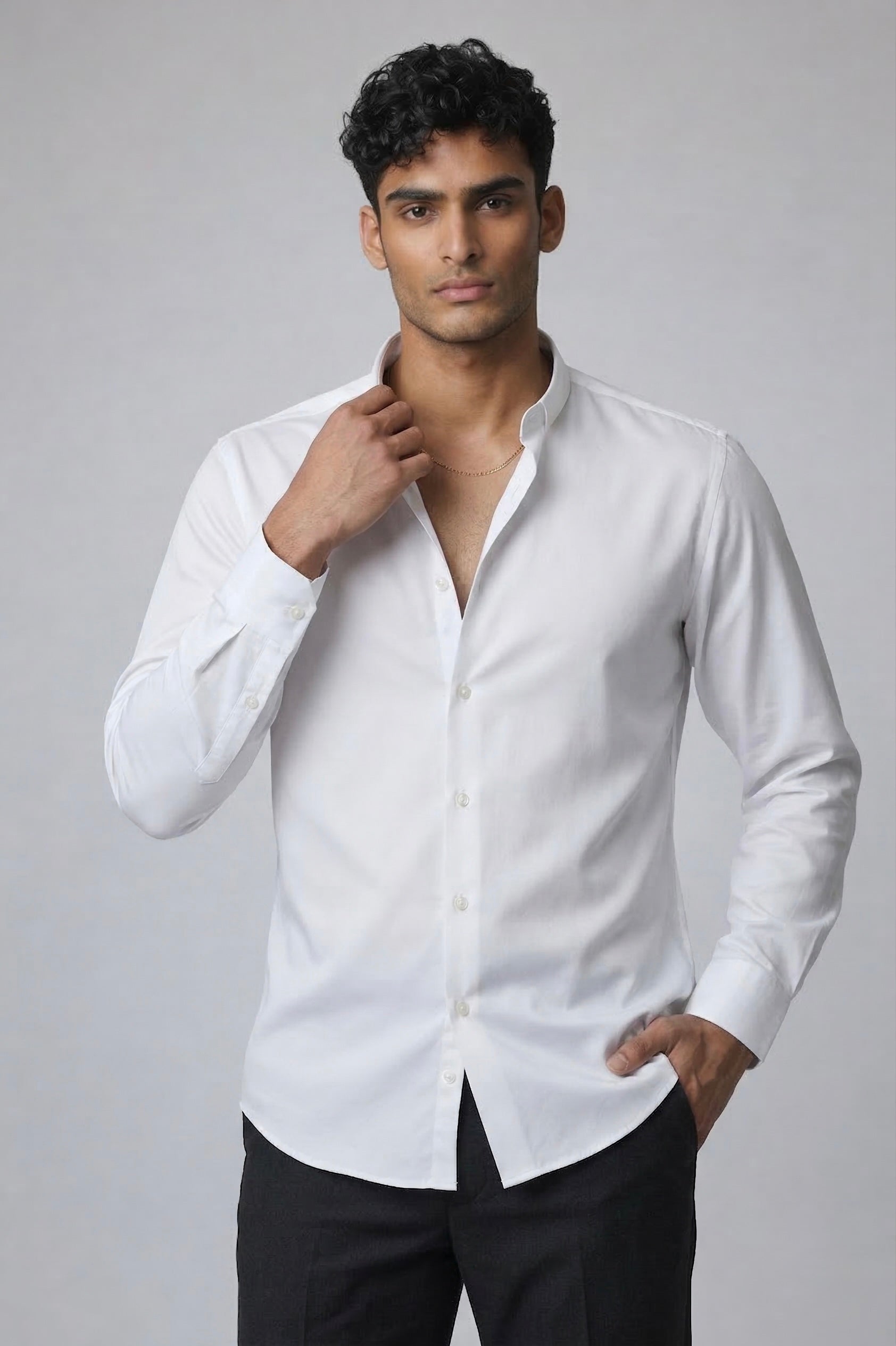 Threaded White Armani Fabric Shirt - Premium Minimal Streetwear