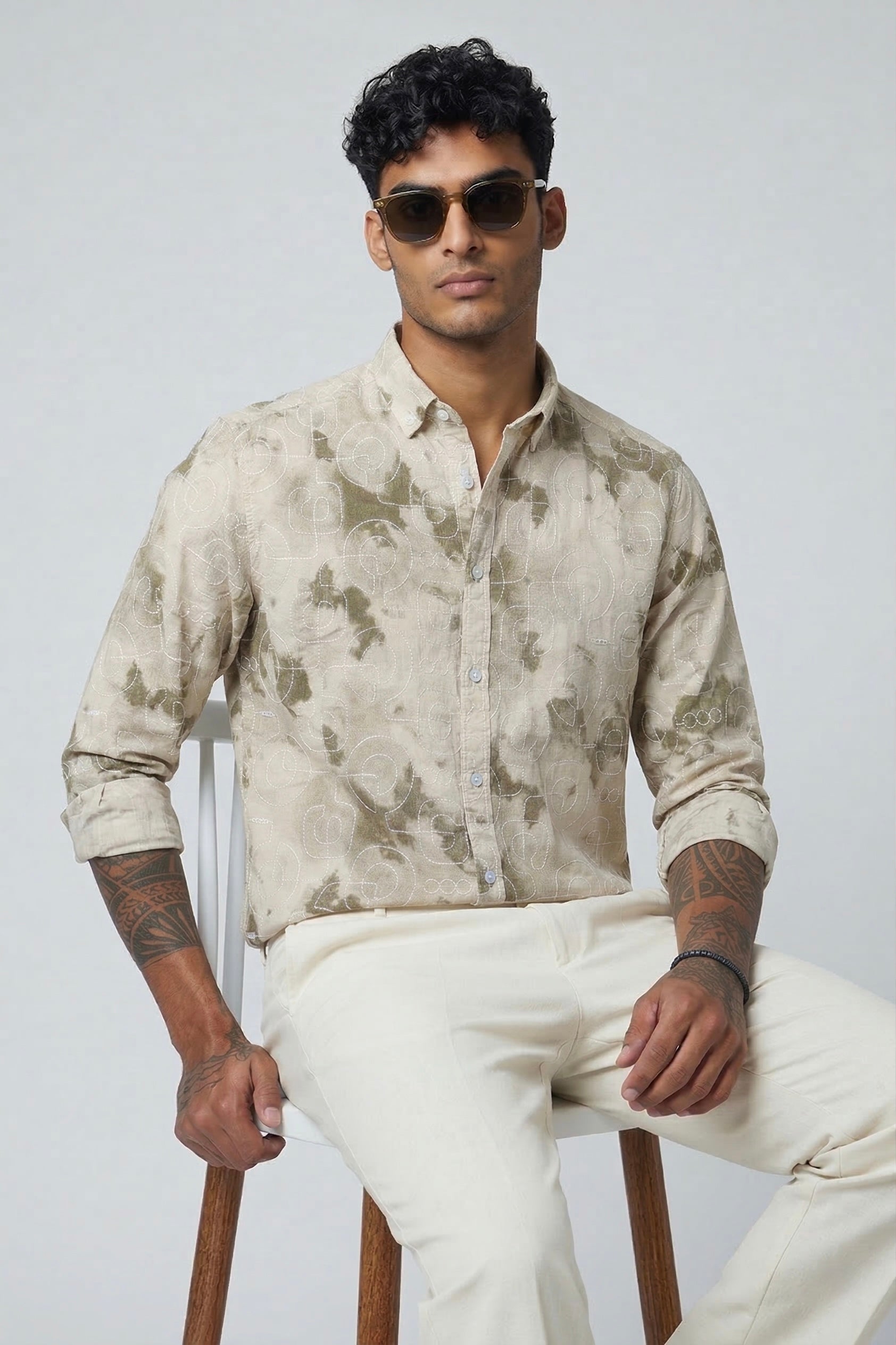 Threaded Embroidered Cotton Shirt - Premium Textured Streetwear