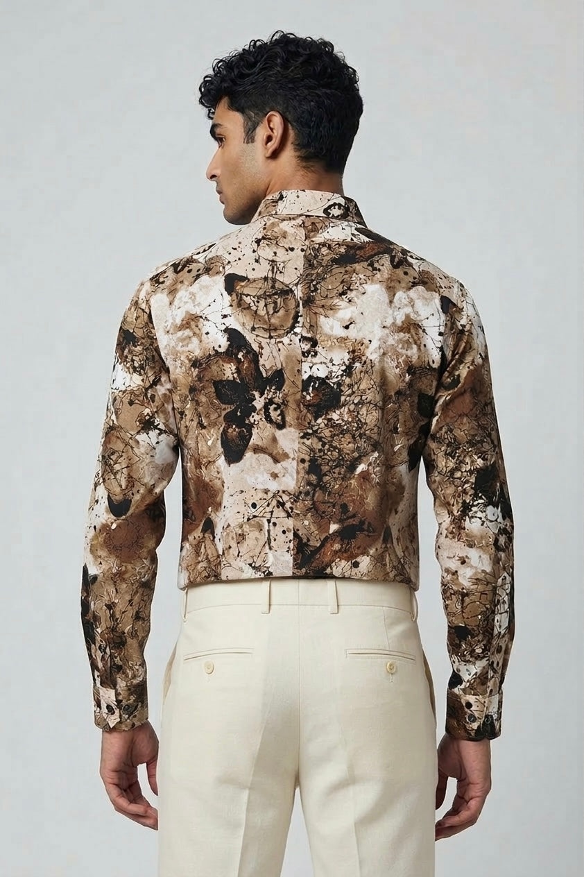 Threaded Earth Tone Abstract Print Rayon Shirt - Urban Streetwear Edition