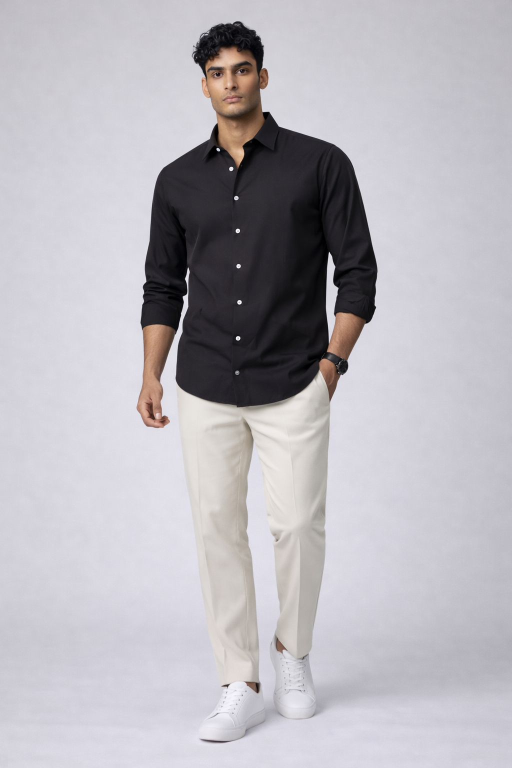 Threaded Black Armani Fabric Shirt - Premium Minimal Streetwear