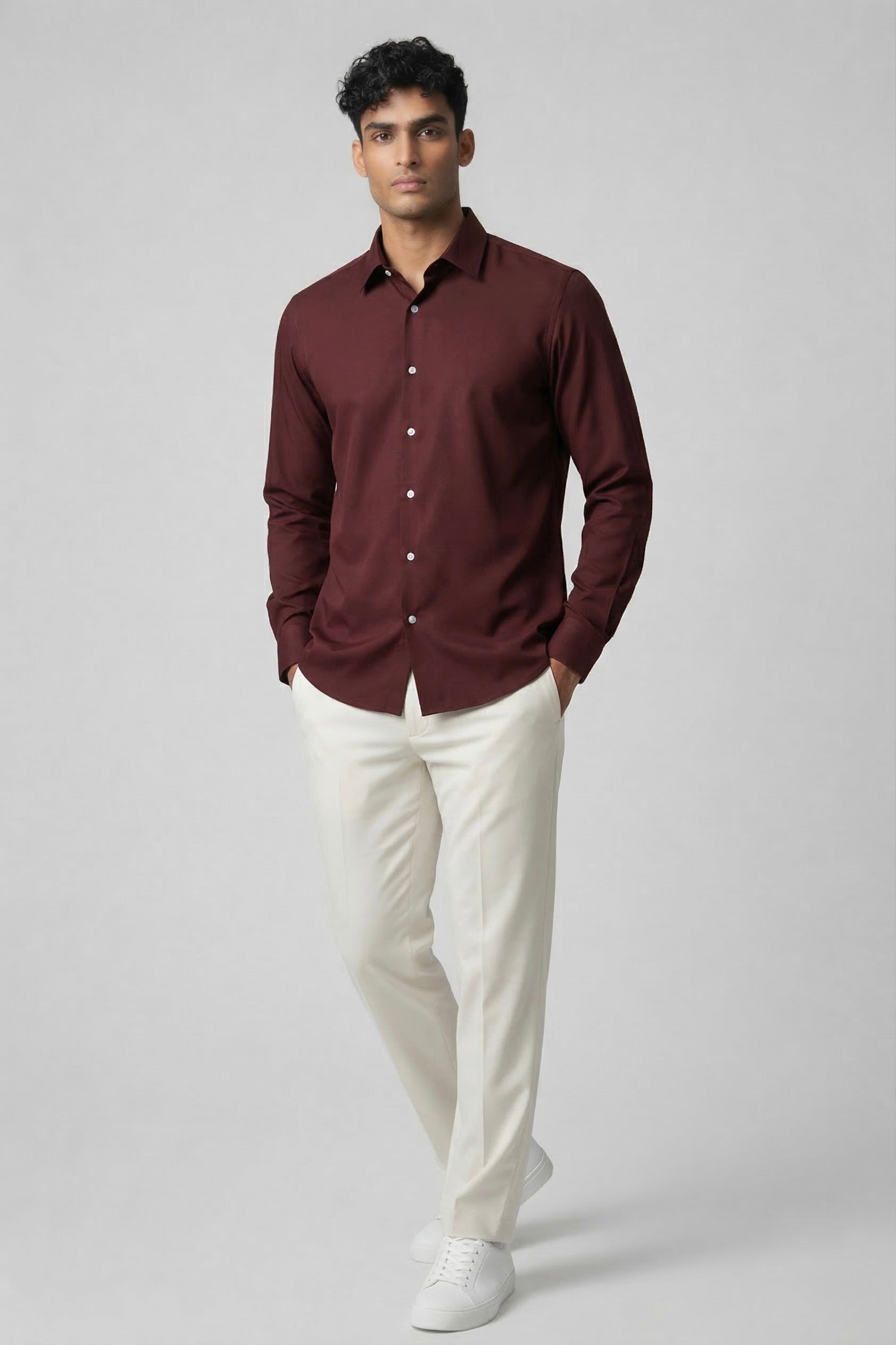 Threaded Burgundy Armani Fabric Shirt - Premium Minimal Streetwear