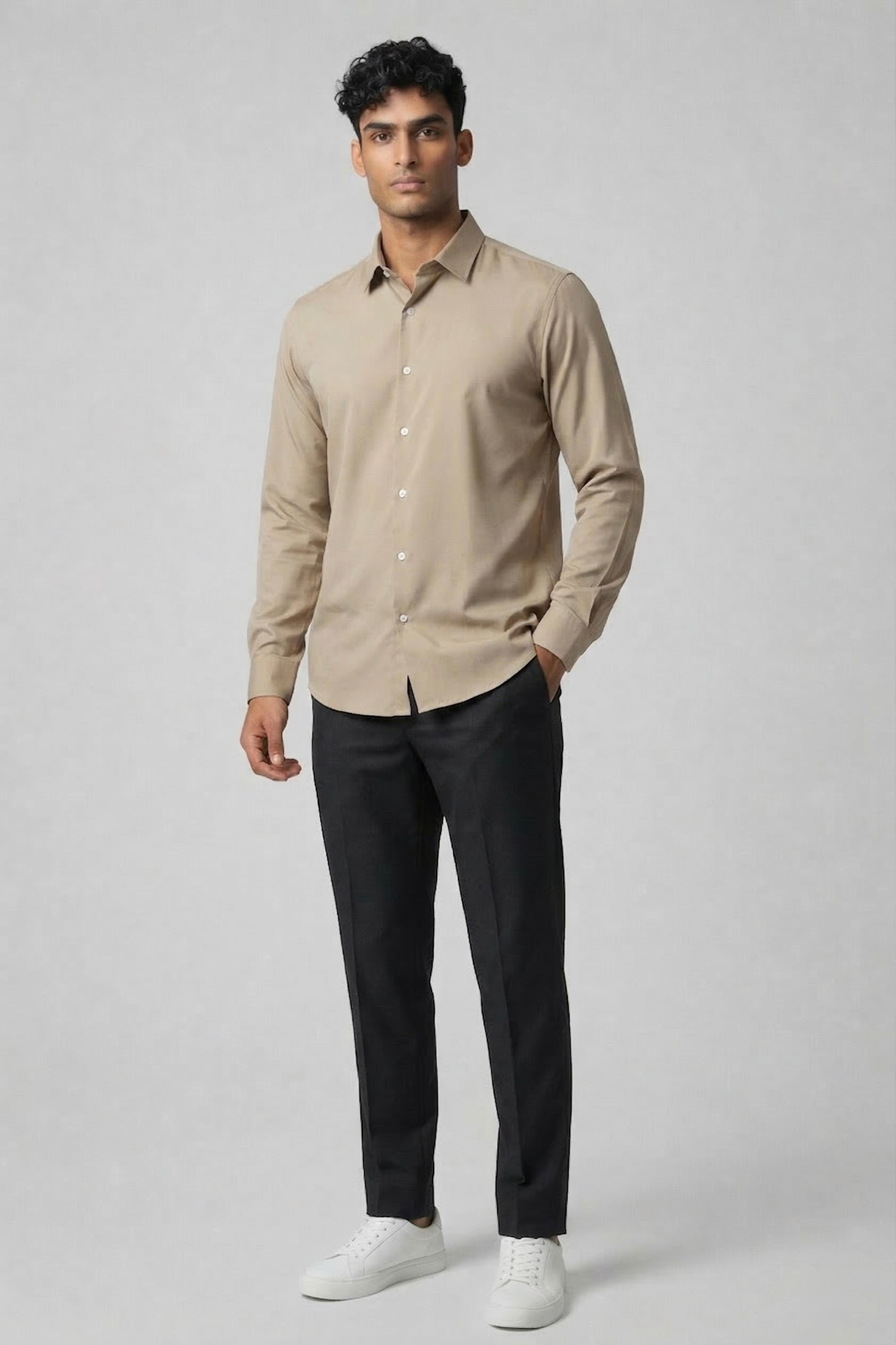 Threaded Beige Armani Fabric Shirt - Premium Minimal Streetwear