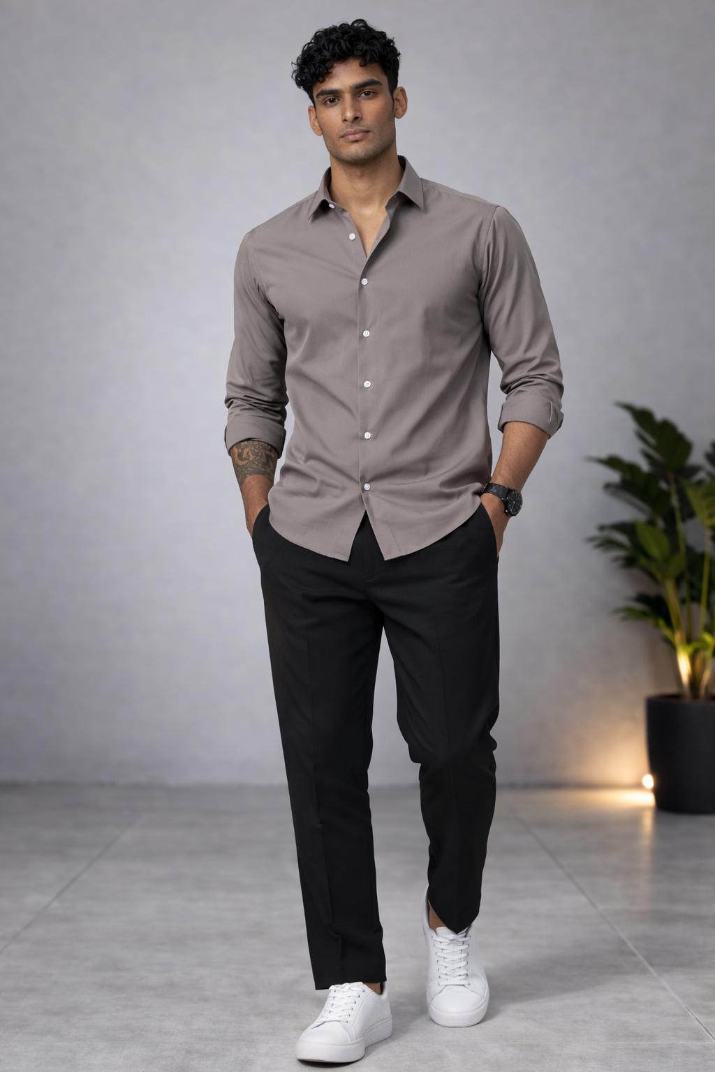 Threaded Taupe Armani Fabric Shirt - Premium Minimal Streetwear