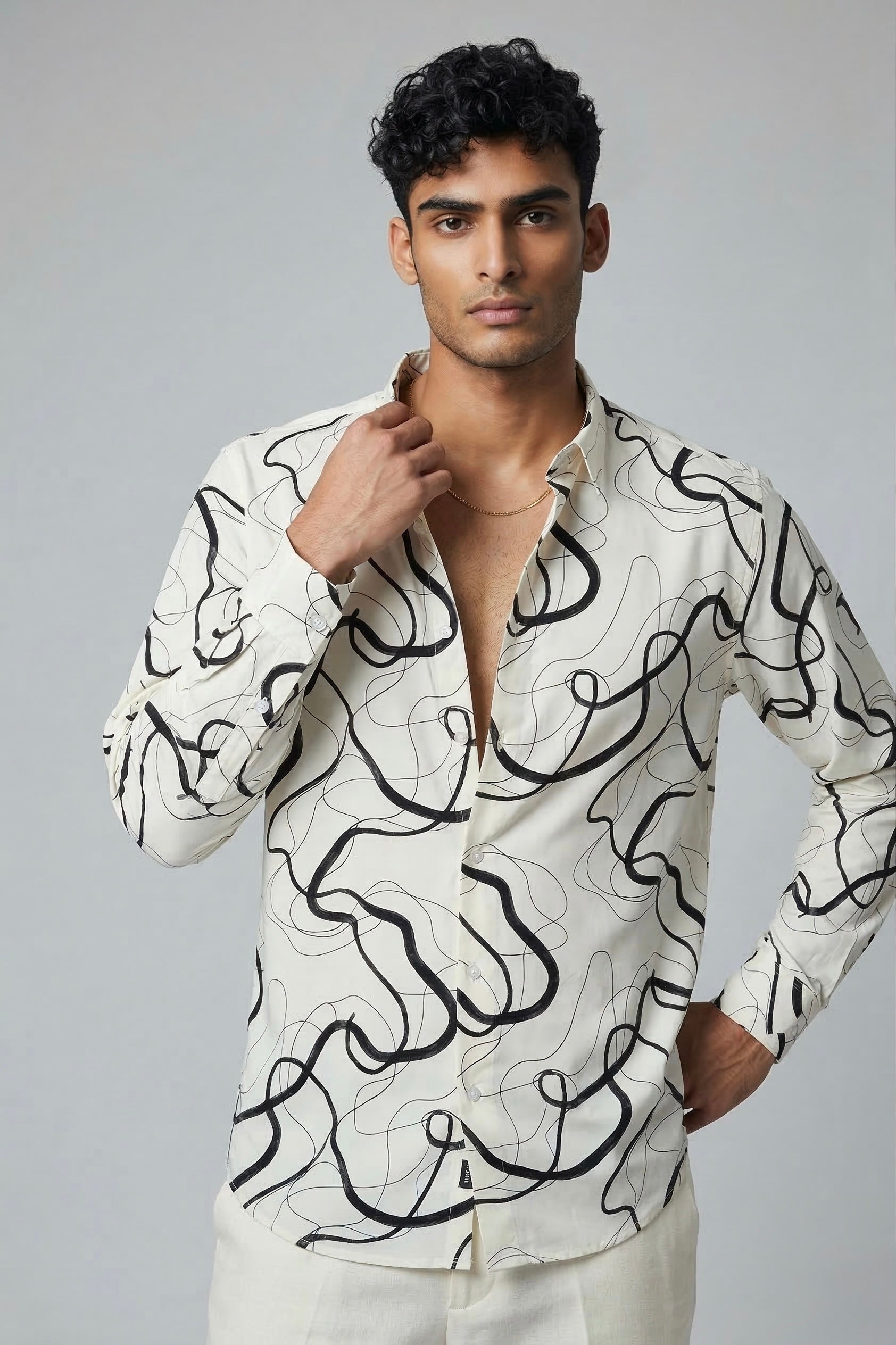 Threaded Minimal Line Abstract Rayon Shirt - Modern Streetwear Edition