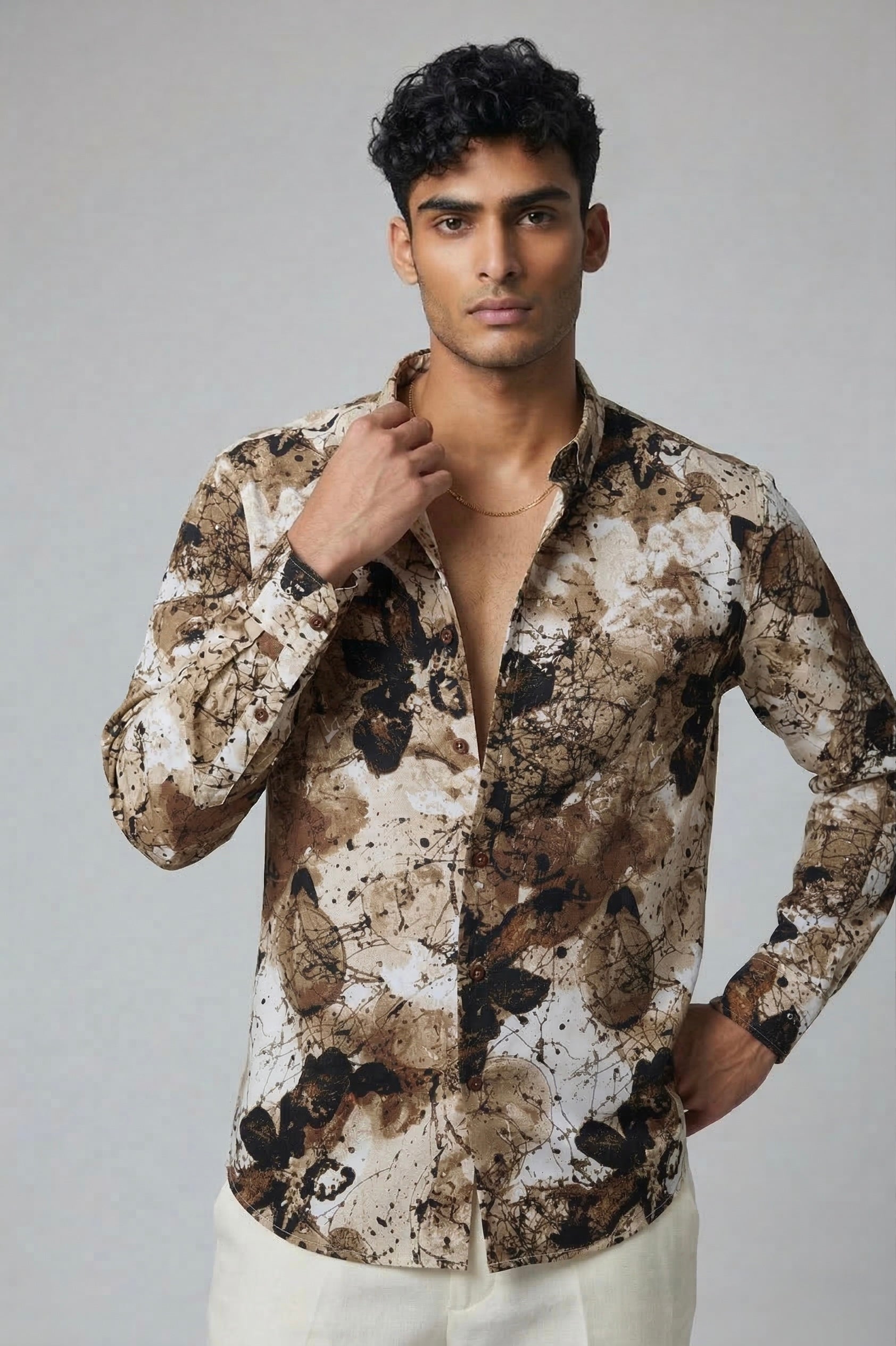 Threaded Earth Tone Abstract Print Rayon Shirt - Urban Streetwear Edition