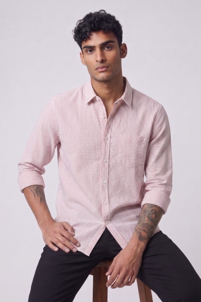 Threaded Blush Pink Stripe Cotton Shirt